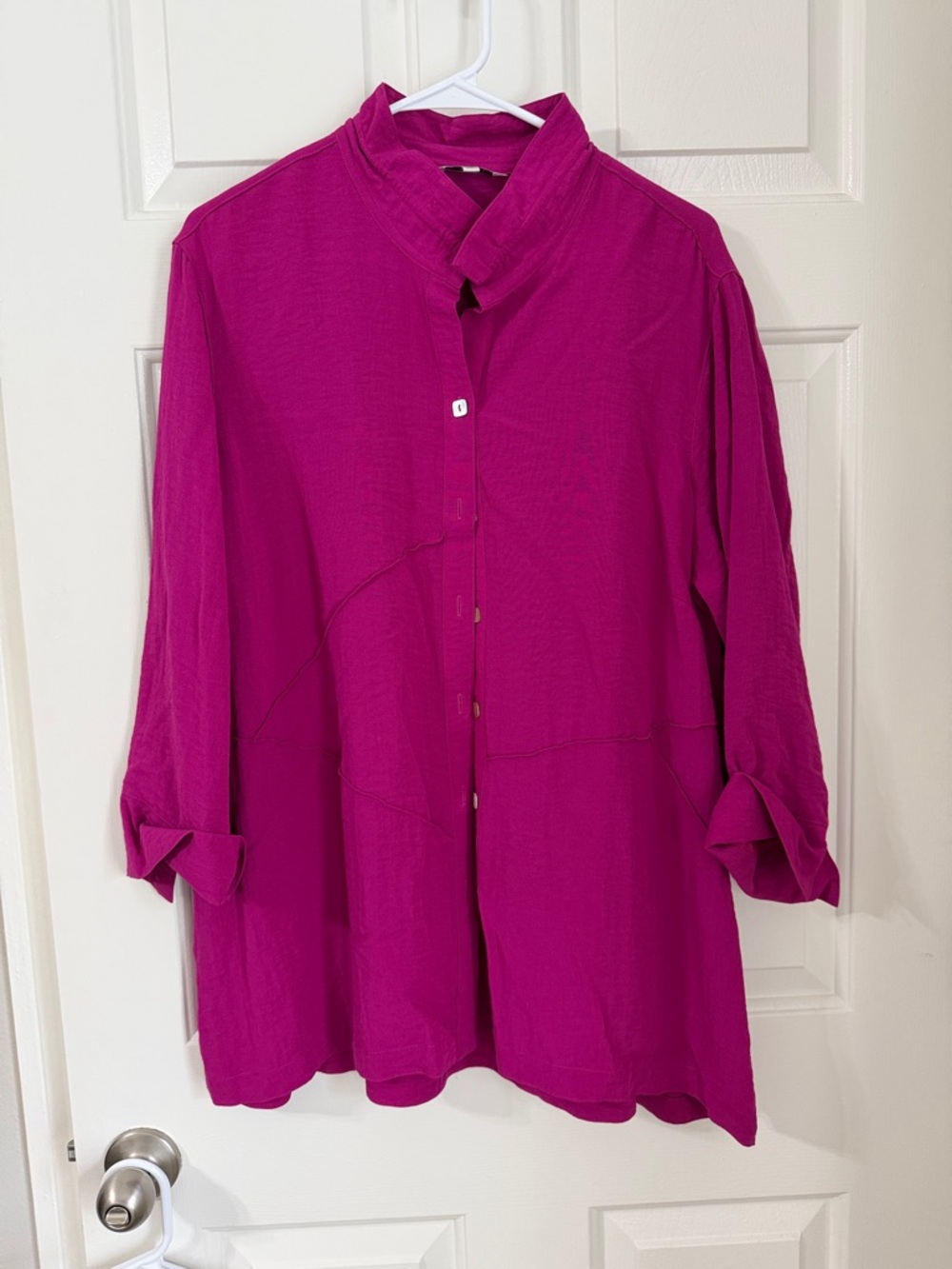 John Mark Hot Pink Fuchsia 3/4th Sleeve Button Front Womens Blouse